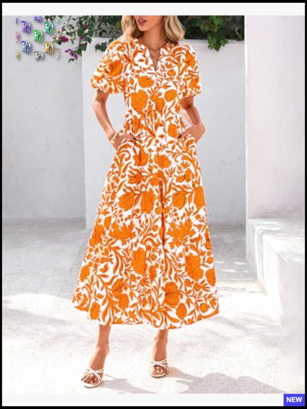 Boho Floral Maxi Dress Puff Sleeve V Neck Tiered Ruffle Summer Casual Chic - Picture 6 of 7